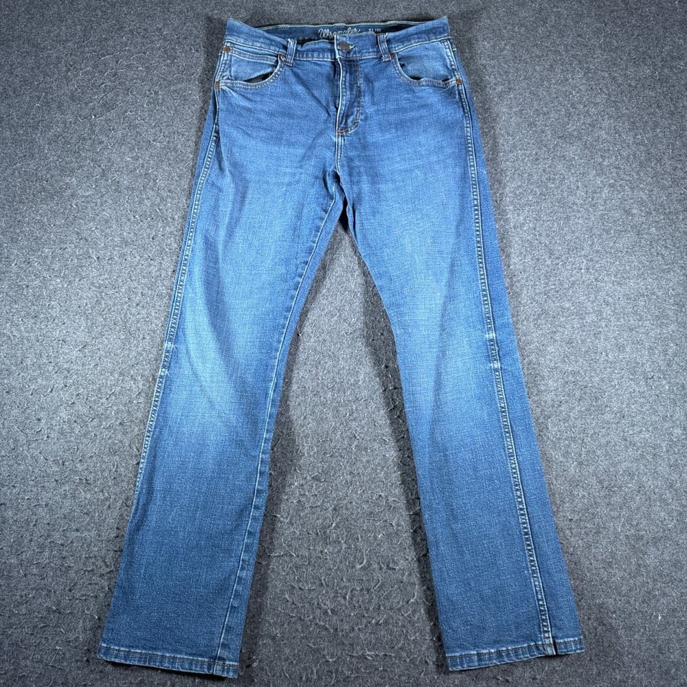 Wrangler Retro Slim Straight Mens Jeans 32x34 Medium Wash Blue Stretch Denim